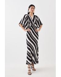 Karen Millen - Striped Angel Sleeve Woven Midi Dress - Lyst