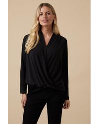 Wallis - Petite Black Long Sleeve Jersey Wrap Top - Lyst