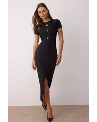 WOVCOR - Textured Knit Midi Dress W/ Side Slit & Button Detail - Lyst