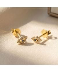 Harfi - Dainty Evil Eye Plated Minimalist Stud Earrings - Lyst