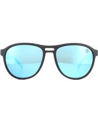 Timberland - Round Matte Black Blue Polarised Sunglasses - Lyst