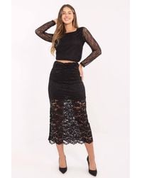 Love Lace - Midi Stretch Lace Skirt With Elastic Waist - Lyst