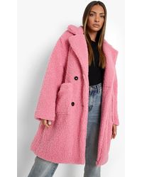 Boohoo - Teddy Faux Fur Double Breasted Coat - Lyst