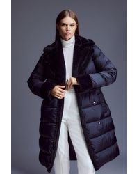 Karen Millen - Faux Fur Lined Belted Puffer Coat - Lyst