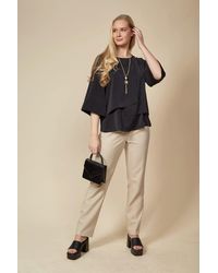 Hoxton Gal - Oversized Asymmetric Layered Blouse With 3/4 Sleeves - Lyst
