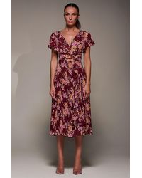 Jolie Moi - Printed Ruffle Detail Pleated Chiffon Midi Dress - Lyst