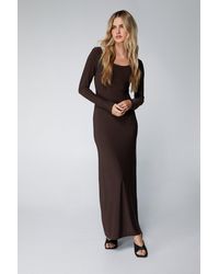 Nasty Gal - Brown Long Sleeve Slinky Maxi Dress - Lyst