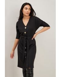 Wallis - Petite Black Jersey Button Through Dress - Lyst