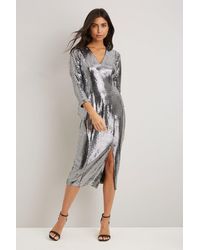 Wallis - Silver Mirror Sequin Dress - Lyst