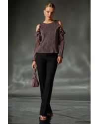 Roman - Shimmer Cold Shoulder Plisse Top - Lyst