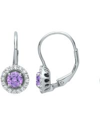 Jewelco London - Lilac Cz Solitaire Halo Drop Earrings - Lyst