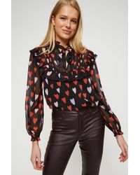 Dorothy Perkins - Red Heart Tie Neck Ruffle Trim Blouse - Lyst