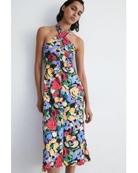 Warehouse - Floral Halter Neck Jersey Crepe Midi Dress - Lyst