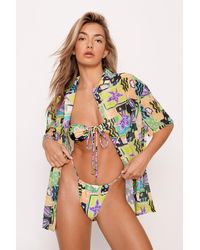 Nasty Gal - Abstract Bandeau Tie Bikini And Shirt Co-ord Set - Lyst