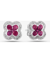 T.H.Baker - 9Ct Ruby & Diamond Quatrefoil Cluster Stud Earrings Pe04942 Ru - Lyst