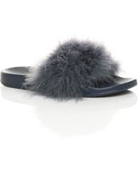 AJVANI - Flat Heel Feather Flip Flop Sandals Sliders - Lyst
