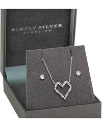 Simply Silver - Sterling Silver With Cubic Zirconia Open Heart Set - Gift Boxed - Lyst