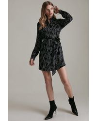 Karen Millen - Linear Geo Print Woven Mini Shirt Dress - Lyst