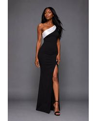 Vesper - One Shoulder Contrast Satin Band Maxi Dress - Lyst