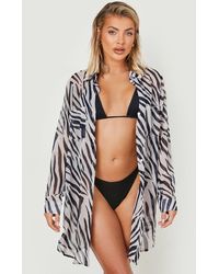 Boohoo - Zebra Oversized Chiffon Beach Shirt - Lyst