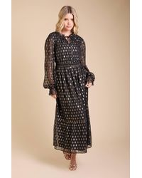 Dorothy Perkins - Tie Neck Metallic Jacquard Blouson Sleeve Midaxi Dress - Lyst