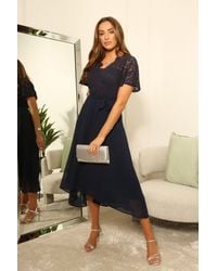 Double Second - Lace Wrap Front High Low Hem Dress - Lyst