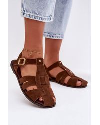Love Lace - Flat Roman Sandals With Adjustable Strap & Buckle - Lyst