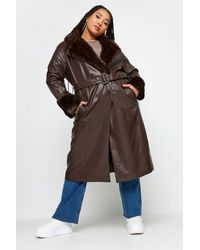Yours - Faux Fur Trim Trench Coat - Lyst