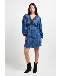 Dorothy Perkins - Petite Lace Trim Long Sleeve Printed Mini Dress - Lyst