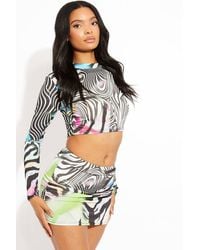 Stylewise - Zebra Print Slinky Crop Top & Mini Skirt Co-Ord - Lyst