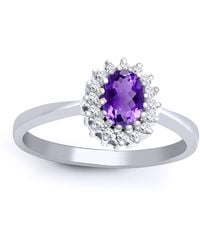 Jewelco London - 9Ct Diamond Amethyst Classic Royal Cluster Ring 9Mm - Lyst