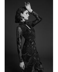 Karen Millen - Beaded And Embroidery Key Hole Maxi Dress - Lyst