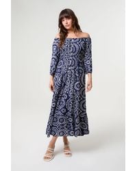 Blue Vanilla - Shirred Waist Three Quarter Sleeve Slip On Bardot Maxi Dress - Lyst