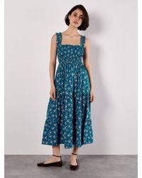 Apricot - Orchid Print Smocked Midi Dress - Lyst