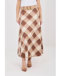 Love Lace - Maxi Flared Check Skirt With Waist Belt - Lyst