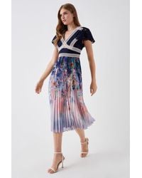 Coast - Petite Lace Top Pleated Skirt Midi Dress - Lyst