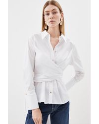 Karen Millen - Cotton Poplin Wrap Detail Woven Shirt - Lyst