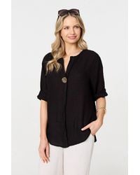 Izabel London - Button Detail 1/2 Sleeve V-Neck Blouse - Lyst