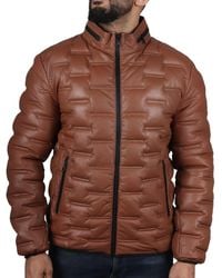 TruClothing - Puffer Quilted Real Leather Waist Length Jacket - Lyst