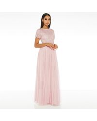 quiz pink chiffon embellished maxi dress