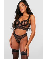Boohoo - Lace Detail Long Line Bra And Brief Set - Lyst
