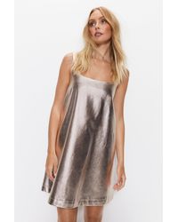 Warehouse - Premium Metallic Faux Leather Dress - Lyst
