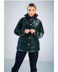 Love Lace - Shiny Quilted High Collar Hip Jacket - Lyst