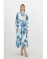 Karen Millen - Floral Printed Lace Applique Woven Maxi Dress - Lyst
