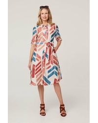 Izabel London - Geo Print Tie Waist Midi Shirt Dress - Lyst