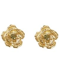 Harfi - Peridot August Birthstone Poppy Birthflower Plated Stud Earrings - Lyst