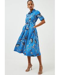 Karen Millen - Floral Batik Linen Viscose Woven Shirt Dress - Lyst