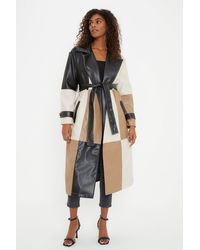 Dorothy Perkins - Faux Leather Patchwork Trench Coat - Lyst