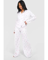Boohoo - Petite Bow Print Pyjama Set - Lyst