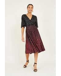 Yumi' - Black And Red Ombre Sequin Midi Wrap Dress - Lyst
